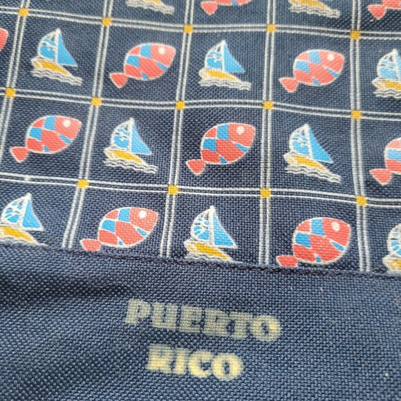 Puerto Rico Themed Navy Tote Bag W/ Fish & Sailboat Print + Removable Pouch 18" - Picture 2 of 6